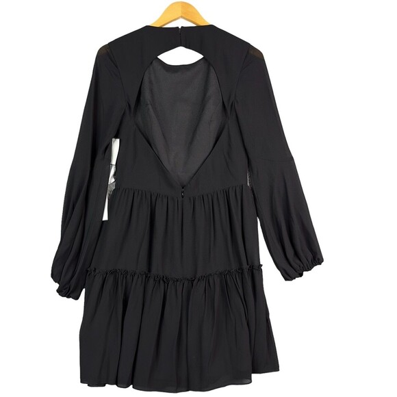 Dress the Population Paola Black Chiffon Mini Dress Blouson Sleeve Tiered NWT - Picture 7 of 15